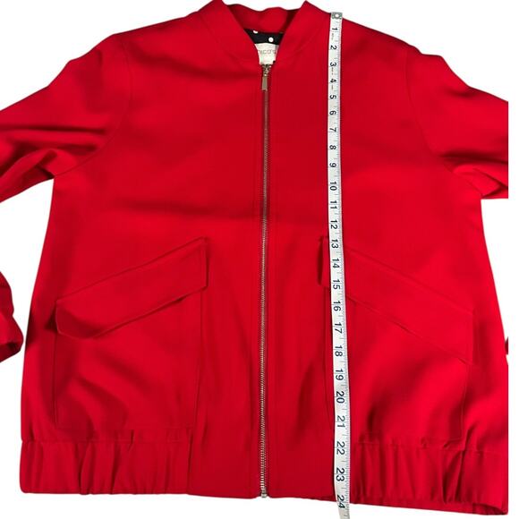 Chico's Clean Crepe Bomber Jacket Lightweight Red Polka Dot Lining Size 1 Zipper - Picture 7 of 11